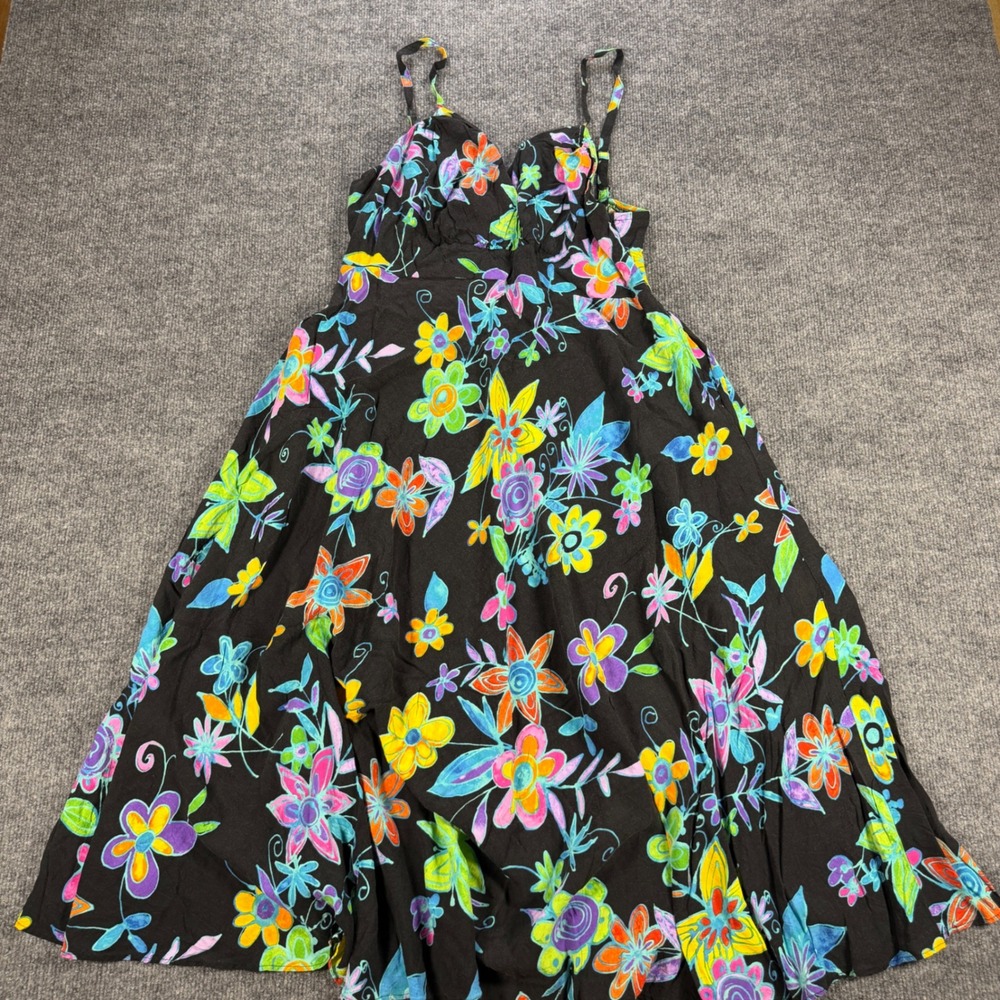 Jams World Floral Midi Sundress Rayon Black Multi Size XL Whimsigoth Boho